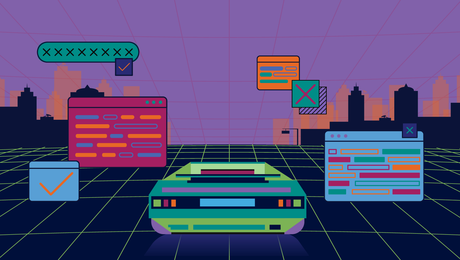 Illustration of Delorean to represent looking back at fraud predictions