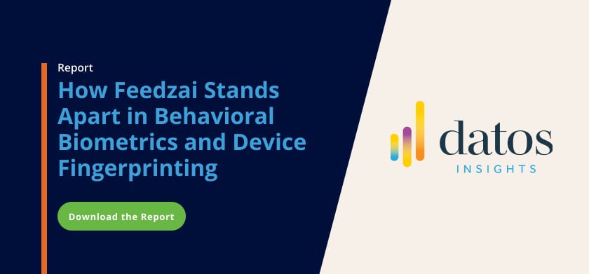 Datos Insights logo - Text: How Feedzai Stands Apart in Behavioral Biometrics and Device Fingerprinting