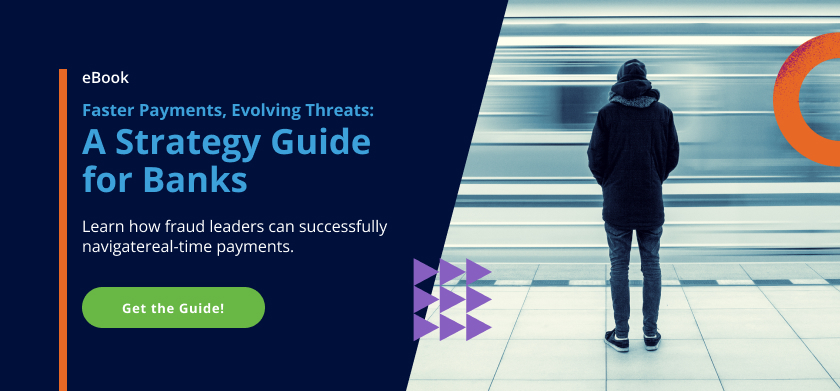 Photo of person waiting at subway platform as train rushes by. Copy: Faster Payments, Evolving Threats: A Strategy Guide for Banks. Learn how fraud leaders can successfully navigate real-time payments. Get the Guide!