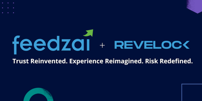 Image of the Feedzai and Revelock logos together, with the tagline "Trust reinvented. Experience reimagined. Risk redefined." announcing Feedzai's acquisition of Revelock.